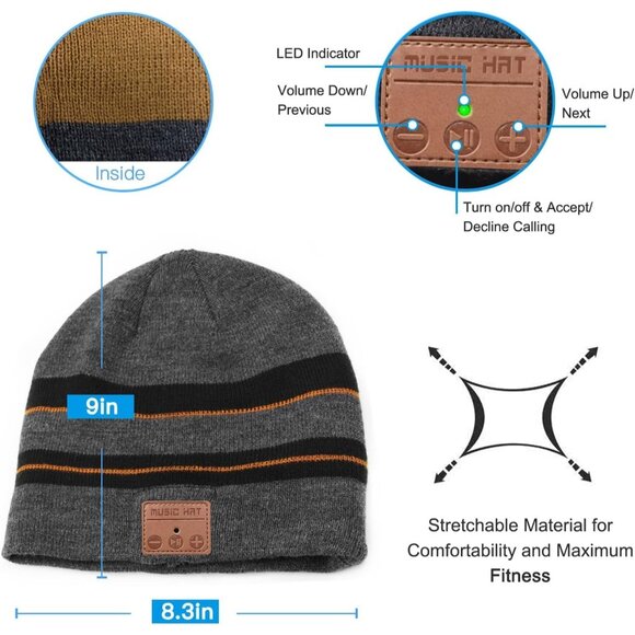 Bluetooth Beanie for Men with Built-in Stereo Headphones, Bluetooth Hat for Men, - Picture 4 of 7